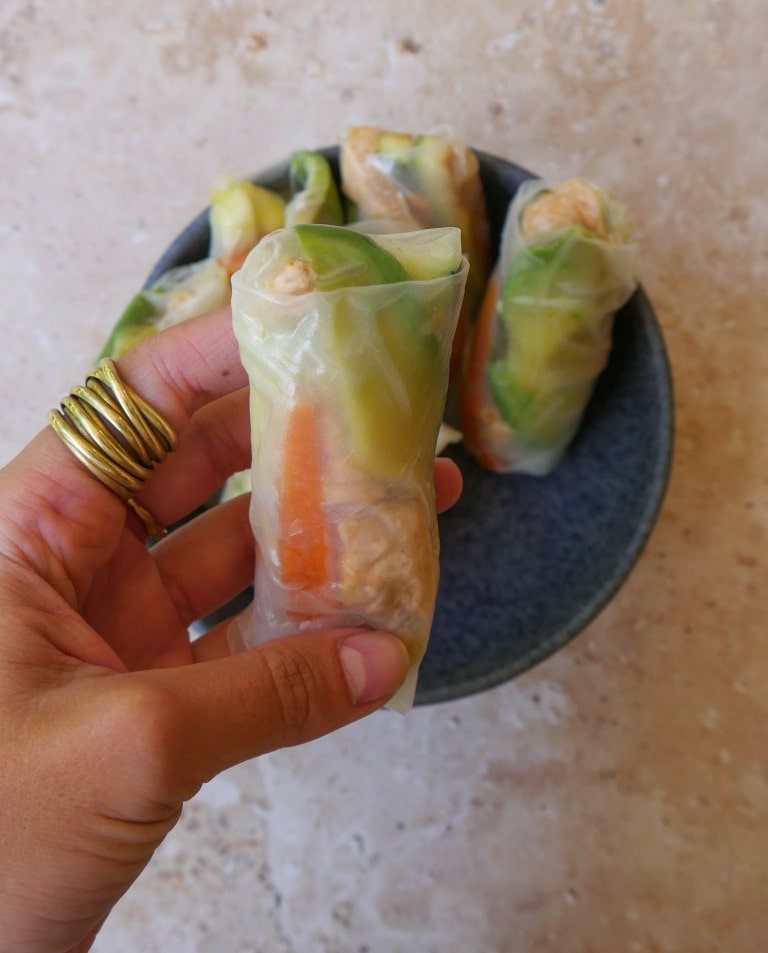 Rollitos vietnamitas con salmón al natural y verduras